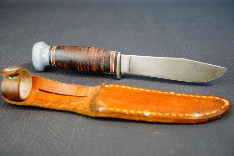 US PAL RH-50 Fighting Knife with Leather Scabbard **Good Condition**