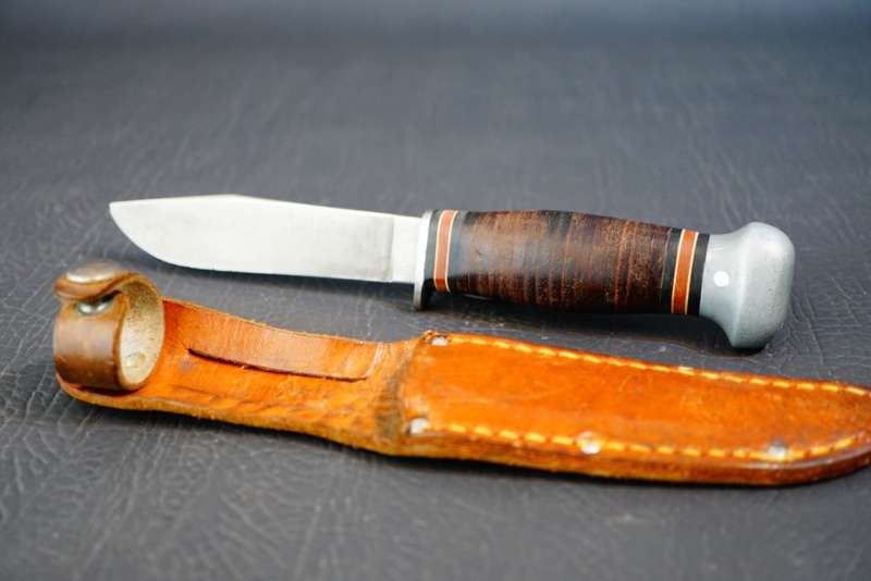 US PAL RH-50 Fighting Knife with Leather Scabbard **Good Condition**