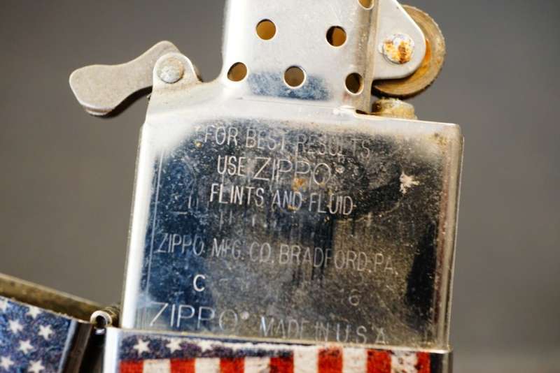 Zippo Silver with American Flag Lighter Bradford PA Made In USA  **Good Condition**