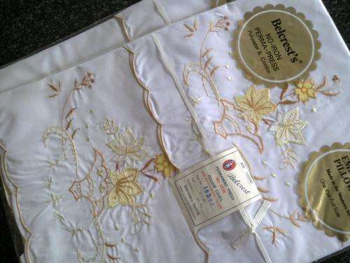 Pair of vintage embroidered white pillowcases
