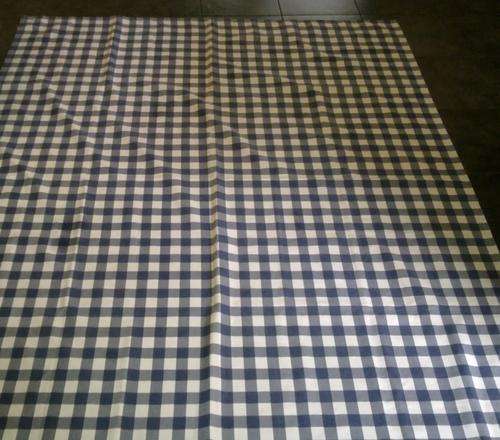 Blue and white check tablecloth