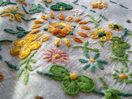 Three hand embroidered tablecloths - damaged - for craft / quilt / sewing