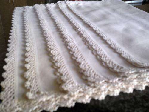 Six vintage linen off-white dinner serviettes / napkins