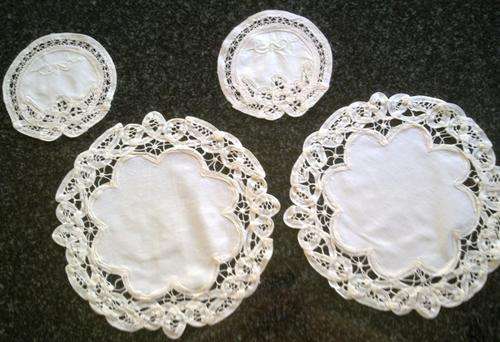 Battenburg lace and linen doilie set