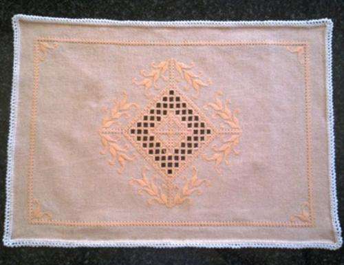 Pretty soft peach embroidered tray cloth
