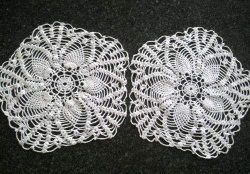 Pair of white cotton crochet doilies - 33cm