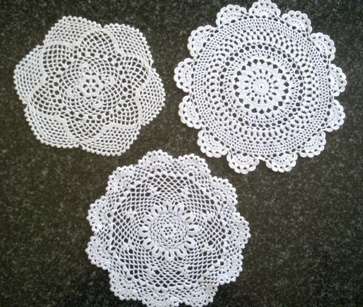 Three pretty white cotton crochet doilies 22cm, 19cm & 18cm