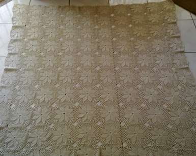 Fawn colour small square crochet tablecloth 1.28m