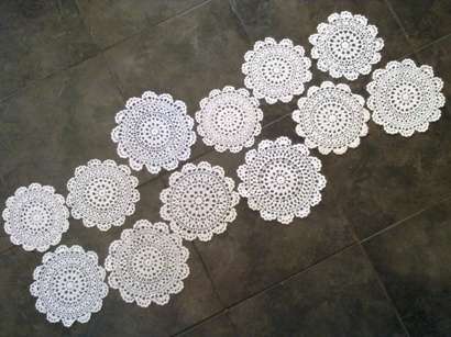 One dozen dainty crochet cotton doilies