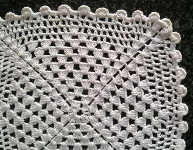 Three square white cotton crochet doilies 22cm, 20cm & 19cm