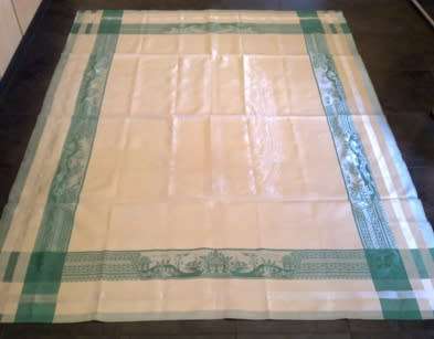 Vintage Rayon Damask tablecloth with six napkins