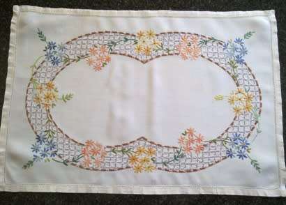 Beautiful large hand embroidered linen tray cloth