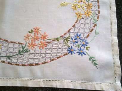 Beautiful large hand embroidered linen tray cloth
