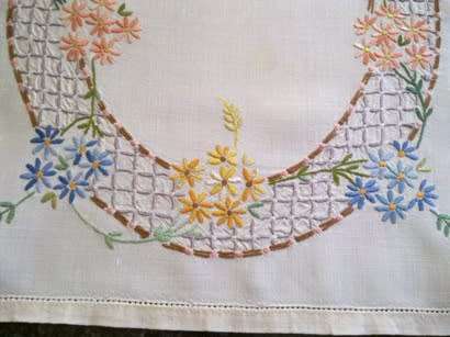 Beautiful large hand embroidered linen tray cloth