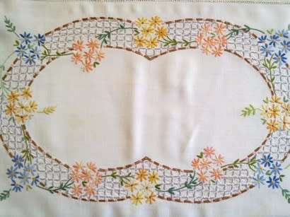 Beautiful large hand embroidered linen tray cloth