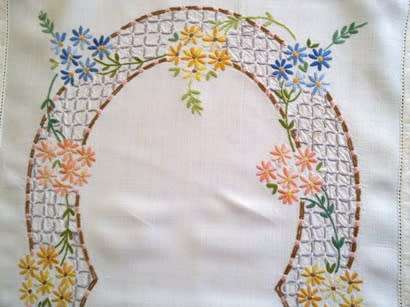 Beautiful large hand embroidered linen tray cloth