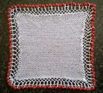 Lovely square vintage glass beaded doilie