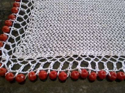 Lovely square vintage glass beaded doilie
