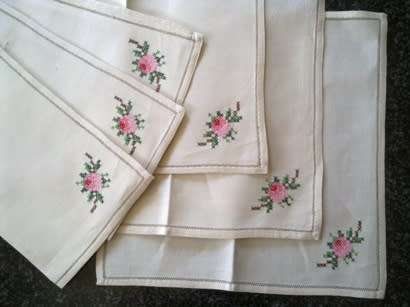Six lovely ivory linen lunch napkins