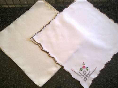 Nine large vintage dinner serviettes - 6 & 3