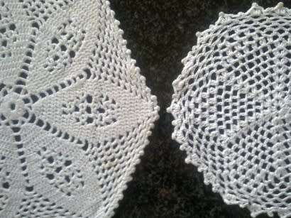 Two white crochet doilies 23cm & 17cm
