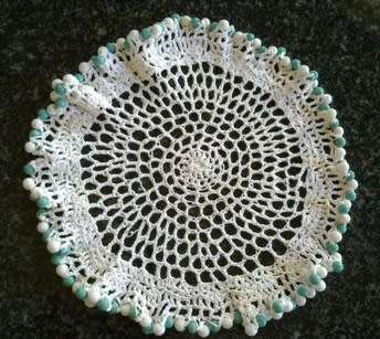Lacy vintage glass beaded doilie 18cm