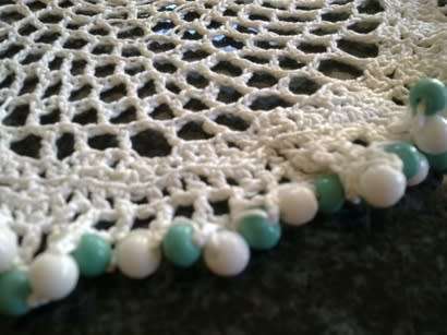 Lacy vintage glass beaded doilie 18cm