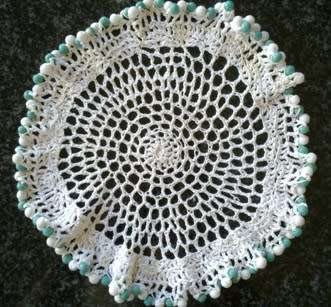 Lacy vintage glass beaded doilie 18cm