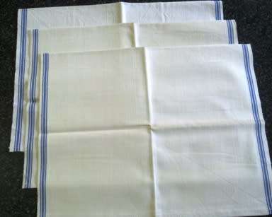 Three vintage French linen kitchen towels
