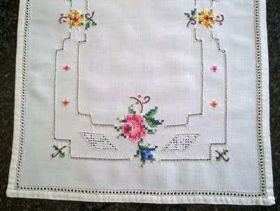 Pretty vintage linen cross stitch tray cloth