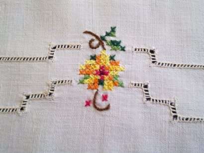 Pretty vintage linen cross stitch tray cloth