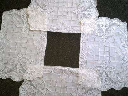 Vintage Italian white linen and lace placemats - set of five