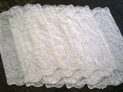 Vintage Italian white linen and lace placemats - set of five