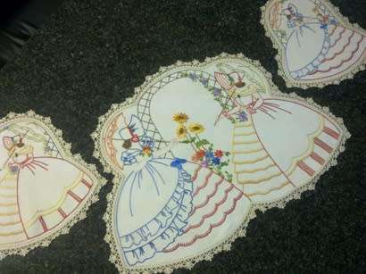 Vintage hand embroidered three piece dresser set