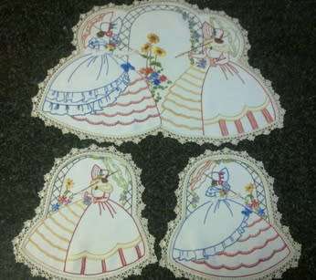 Vintage hand embroidered three piece dresser set