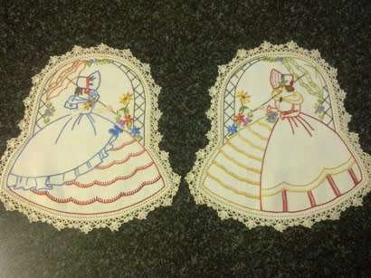 Vintage hand embroidered three piece dresser set