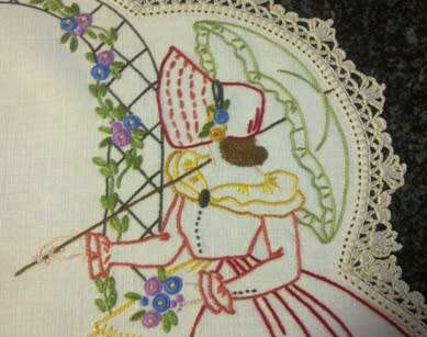 Vintage hand embroidered three piece dresser set