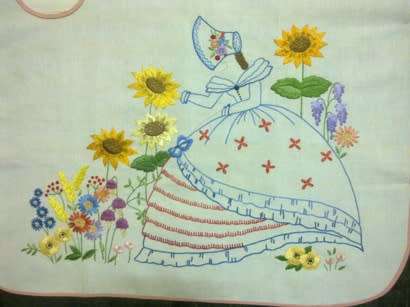 Vintage hand embroidered linen apron