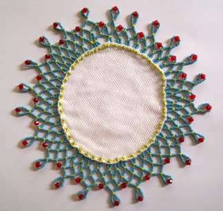 Pair of vintage glass beaded doilies 19 x 20cm