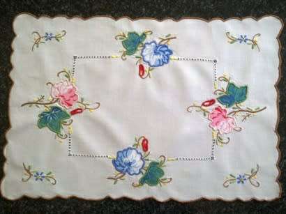 Unusual hand embroidered linen tray cloth