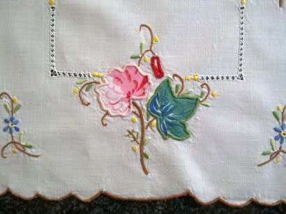 Unusual hand embroidered linen tray cloth
