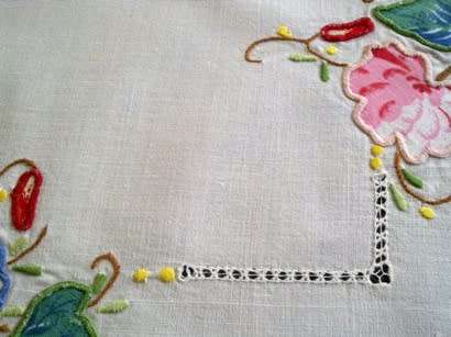 Unusual hand embroidered linen tray cloth