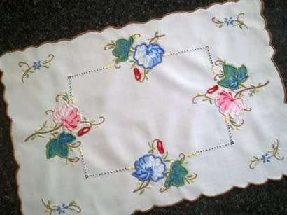 Unusual hand embroidered linen tray cloth