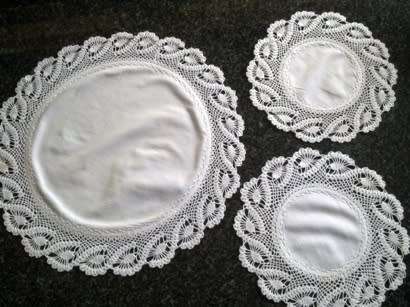 Lovely white linen three piece dresser set