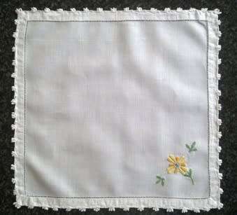 Crisp white linen hand embroidered tablecloth & 4 napkins