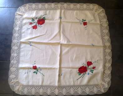 Gorgeous Irish linen hand embroidered small tablecloth