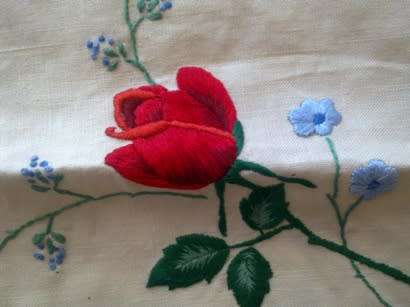 Gorgeous Irish linen hand embroidered small tablecloth