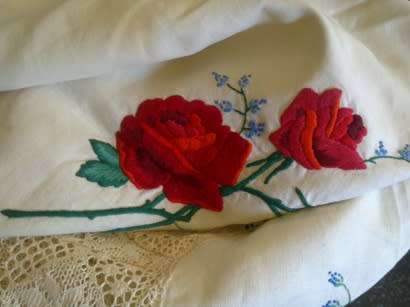 Gorgeous Irish linen hand embroidered small tablecloth