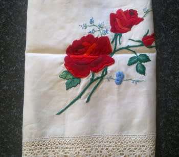 Gorgeous Irish linen hand embroidered small tablecloth