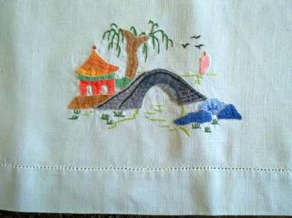 Vintage blue linen guest hand towel